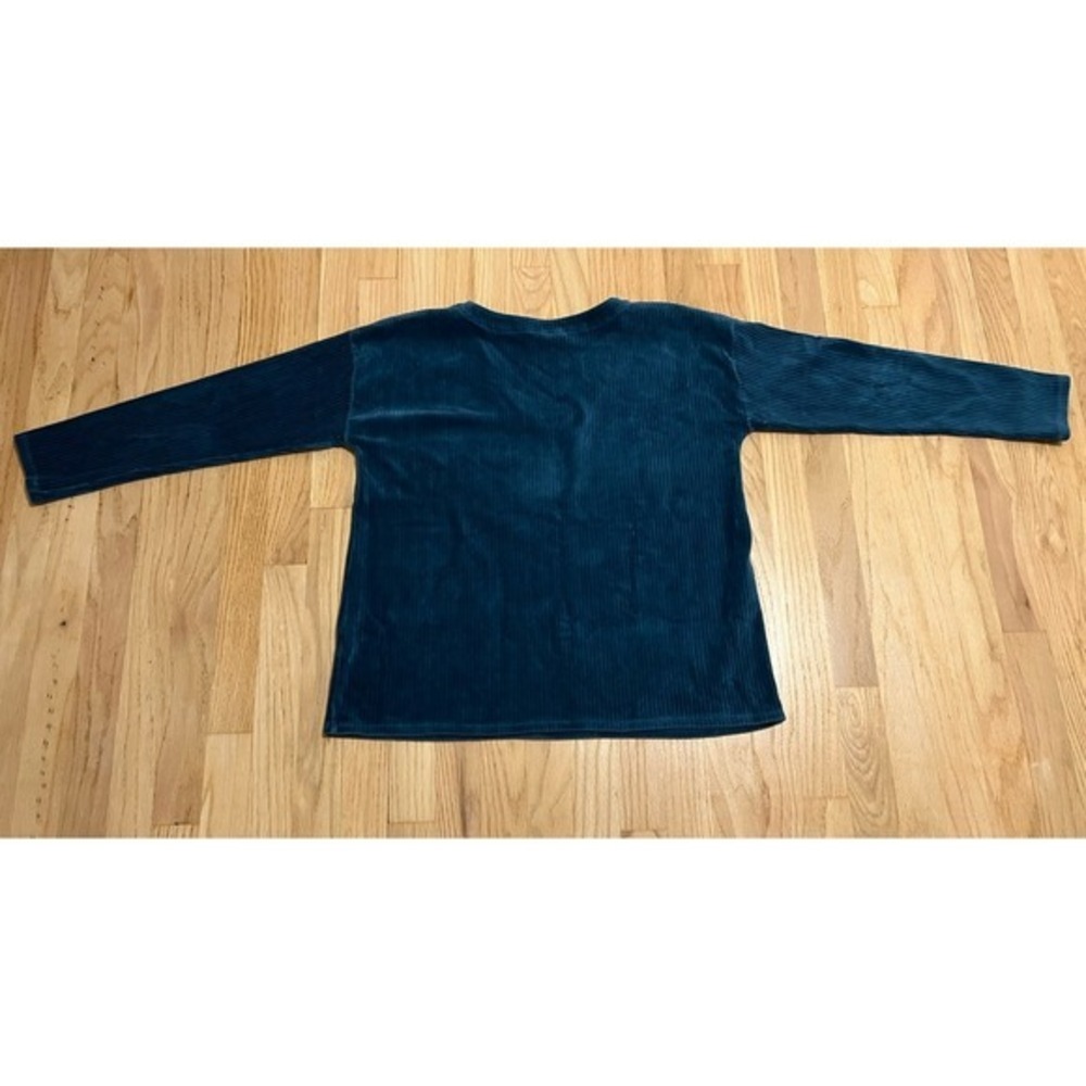 J. Jill Teal Blue Ribbed Velour V-Neck Long Sleeve Top Medium Relaxed Pullover - Picture 4 of 4